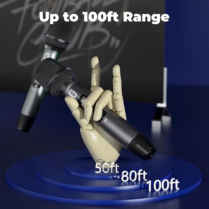 Wireless Microphones, Professional UHF Dual Microphones for Karaoke, Wireless Dynamic Microphone System Set with Rechargeable Receiver,Plug and Play, Speech, Wedding, Church, PA System