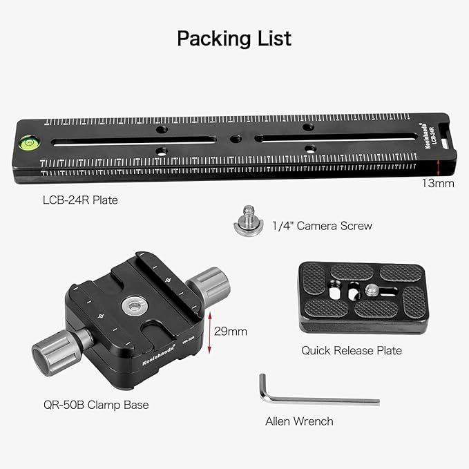 Koolehaoda 240mm Professional Rail Nodal Slide Metal Quick Release Clamp,Dual Dovetail Camera Bracket Mount with Double-Sided Clamp can be Rotated 90°, for Camera with Arca Swiss Compatible