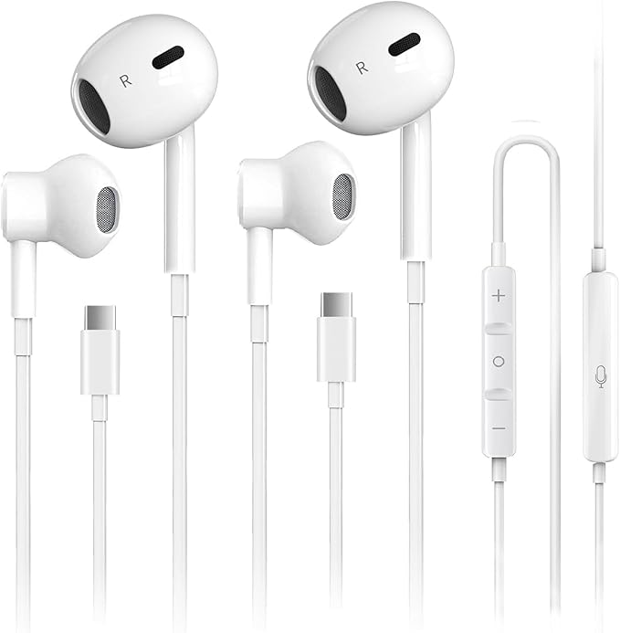 2 Pack USB C Headphones for iPhone 17, Type C Earbuds Wired Earbuds with Microphone & Remote Control Noise Cancelling Earphones, Compatible with iPhone 17 Pro Max, iPad Pro, Most USB C Jack Devices