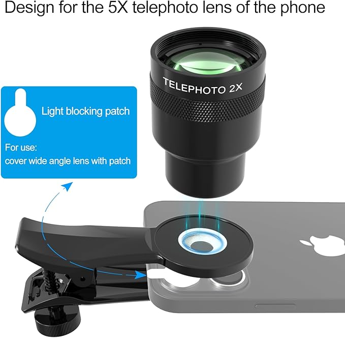 2X Telephoto Lens for Phone 5X Telephoto Camera, with 17mm Thread Universal Phone Lens Clip and Portable Bag, Compatible with SmallRig and NEEWER, Veedzoens Phone Cage