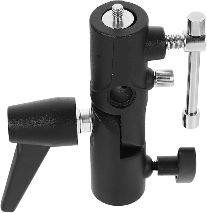 Kisangel H-Shaped Aluminum Alloy Light Stand Adapter with Dual Flash Mount Swivel Umbrella Clamp for Off-Camera Tripod and Photography Umbrella Portable Bracket for Studio and Outdoor Use