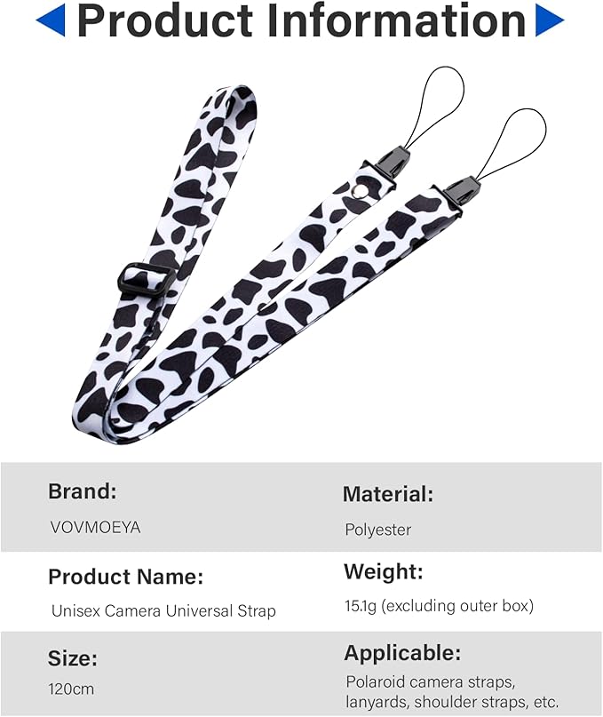 VOVMOEYA Camera Strap Kids,Camera Lanyard Neck Strap kids,iPad Strap for Kid,Children Camera Strap for Fujifilm mini Camera Kodak Smile + Smile plus (Black and White)