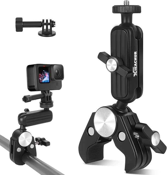 Super Clamp Camera Mount Double Ball Head Magic Arm with 1/4 Inch Threads Universal Mount for Monitor Light Action Camera Compatible with DSLR Tripod Desk Fence