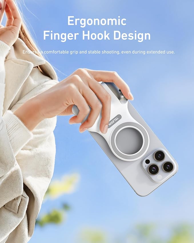 TELESIN Magnetic Phone Camera Grip for iPhone/Android Fun Shot with Detachable Wireless Shutter Remote - Official Certification - 1/4" Tripod Screw - Comfort Ergonomic Camera Grip Handle Holder