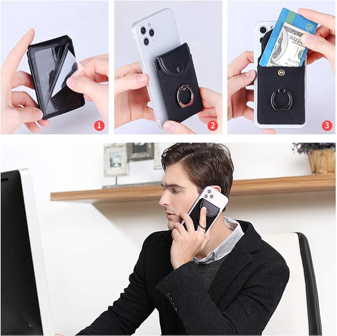 Credit Card Holder for Back of Phone with Ring Stand Stick on Phone Wallet,Ultra-Slim Self Adhesive,RFID Blocking Ring Pocket Wallet Stick on Most Smartphones(Finger Ring Mint)