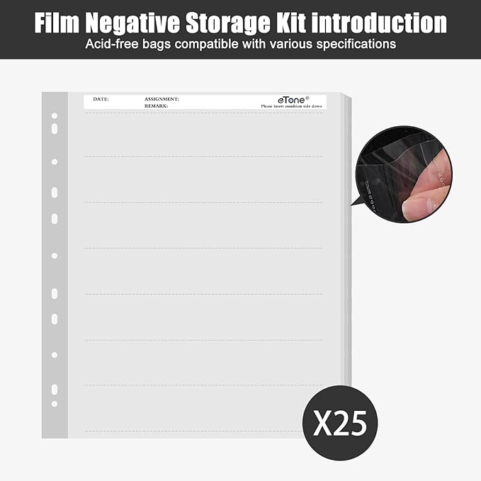 35mm Film Negative Sleeves - 25 pcs Storage Pages for 35mm Film Strips, Holds 7 Strips of 6 Frames