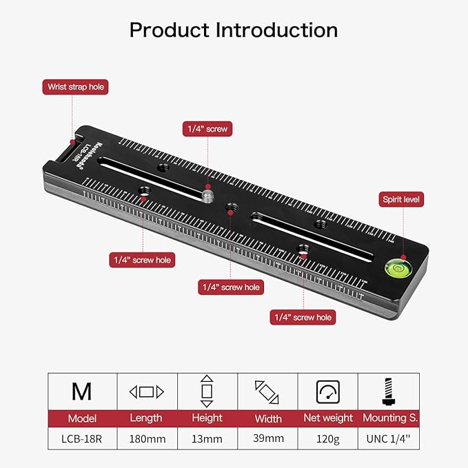 koolehaoda 180mm Quick Release Plate Rail Nodal Slide Dual Dovetail Plate with Bubble Level Compatible Arca-Swiss