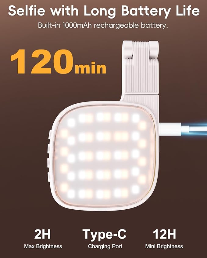 Magnetic Selfie Light for Video Calls, 360° Foldable Ring Light with 3 Colors & Dimmable Brightness, 1000mAh, MagSafe Compatible with iPhone 17-12 & All Phones for Zoom/TikTok/Selfie（White）