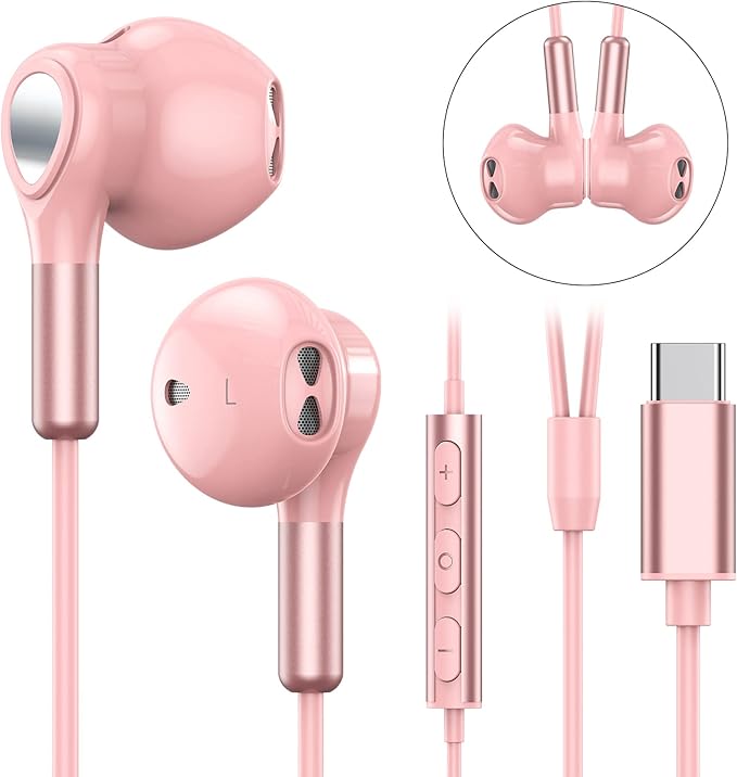 USB C Headphones for Samsung Galaxy S24 S23 Ultra S22 S21 FE S20 A54 A53 USB C Earphones with Mic Volume Control Wired Earbuds USB Type C Headphones for iPhone 16 15 Pro Max Plus iPad Pro Pixel 8 7 6a