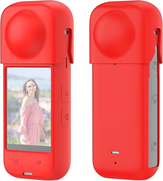 PULUZ Silicone Protective Case for Insta360 X4 with Lens Cap, Soft Camera Protective Cover and Standard Lens Guard for Insta 360 X4 Accessories(Red)