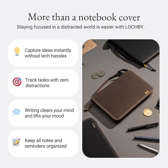 LOCHBY® Field Folio A5 | Zipper Journal Notebook Cover | Water Resistant Waxed Canvas | Included Tomoe River Notebook | Perfect for Travel, Art, Bullet Journal