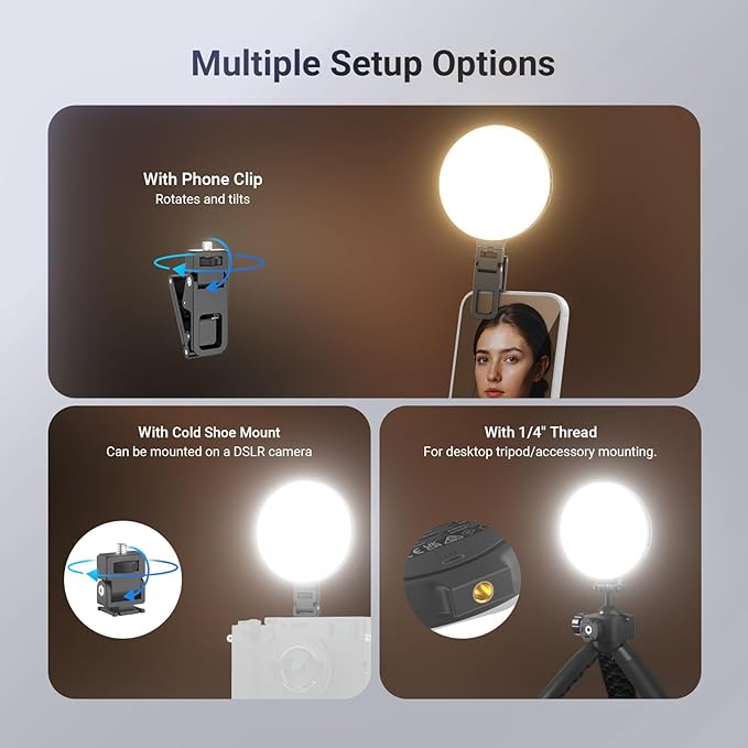 NEEWER Entry Level Version LED Selfie Ring Light, 4.8W Bi Color Edge Lit Clip Phone Fill Lighting with 2000mAh Battery, CRI90+ for Camera Laptop Computer Webcam Video Conference Makeup Recording, N23