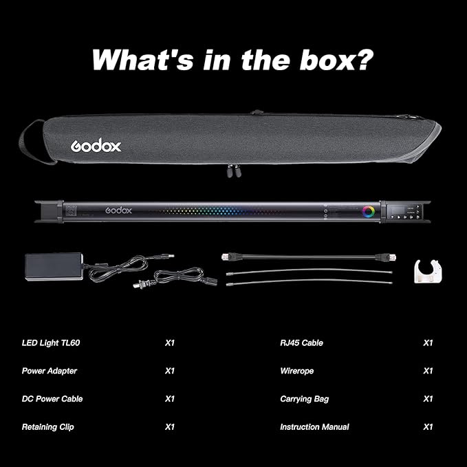 Godox TL60 Handheld Light Wand, RGB Stick Light for Photography, 2600mAh Rechargeable Tube Light for Video Shooting, APP Control 2700K-6500K 39 FX Effects for Studio Photography Recording Streaming