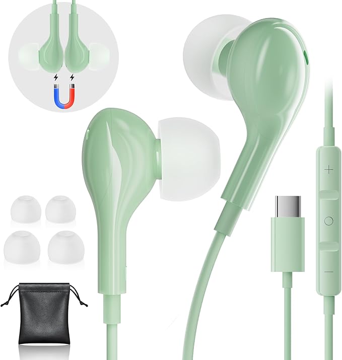USB C Headphones for iPhone 17 16 15 Pro Max, Wired Earbuds with Mic, Volume Control, Noise Cancelling, Compatible with iPhone 15/16/ 17 Air/iPad Pro/Samsung Galaxy S25/ S24/ S23 Ultra