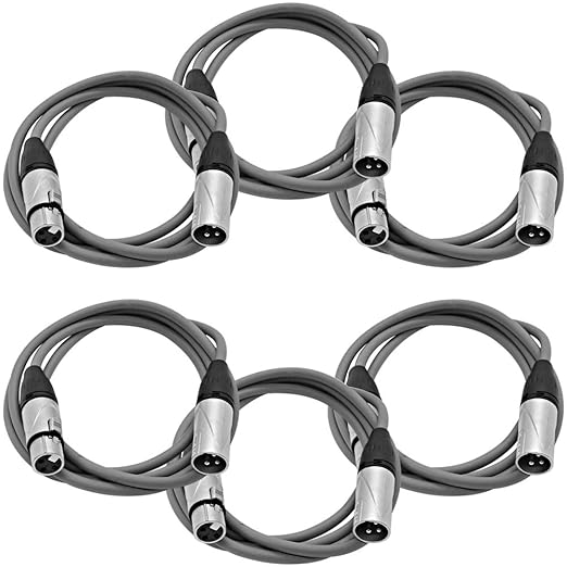 Seismic Audio - SAXLX-6Gray-6Pack - 6 Pack of 6 Foot Gray XLR Patch Cables - 6' Mic Cords - 3 Pin XLR Male to Female Microphone Cables