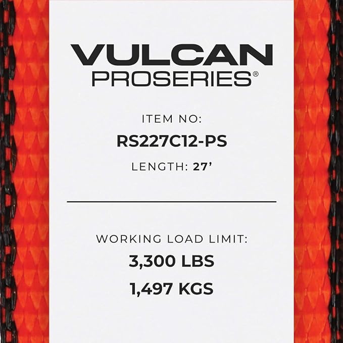 VULCAN Ratchet Strap with Chain Anchors - 2 Inch x 27 Foot - 2 Pack - PROSeries - 3,600 Pound Safe Working Load