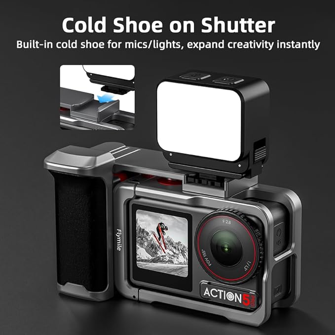 BRDRC Grip Kit for DJI Action 5 Pro 4 3 (with Cage), Handle Holder Bundle Expansion Mount with Shutter Button, Quick Release, Cold Shoe for DJI Osmo Action 5 Pro 4 3 Accessories