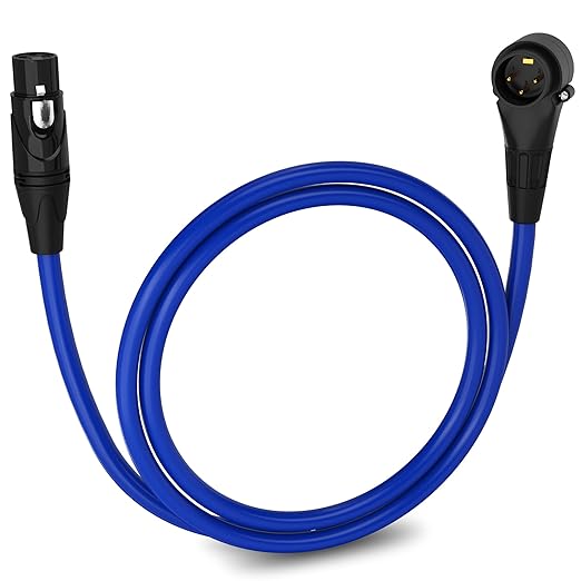 LyxPro 3 Feet Right Angle XLR Male to Female 3 Pin Mic Cord for Powered Speakers Audio Interface Professional Pro Audio Performance Camcorders DSLR Video Cameras and Recording Devices - Blue