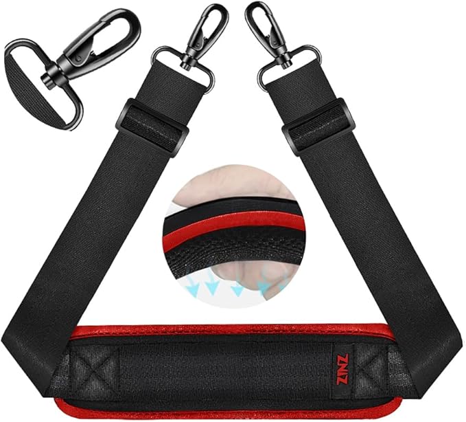 ZINZ 75" Shoulder Strap with Fixed Pad and Dual Balanced Buckles，Black-Red Edge