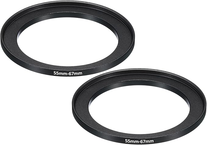 PATIKIL 55mm-67mm Metal Step Up Ring, 2 Pack Camera Lens Filter Adapter Ring Aluminum Filter Adapter Ring for Camera Lenses Hood, Black