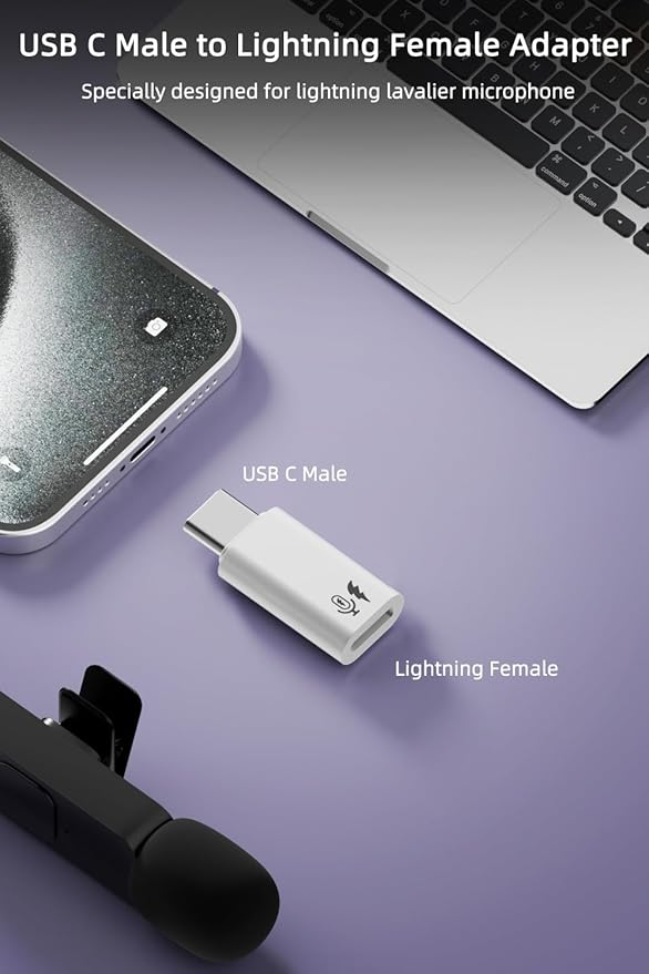 AreMe 2 Pack USB C to Lavalier Microphone Adapter (Not for Headphone/Data), Type C Male Converter for Wireless Lavalier Microphone, iPhone 17/16/15 Series, iPad Pro/Air