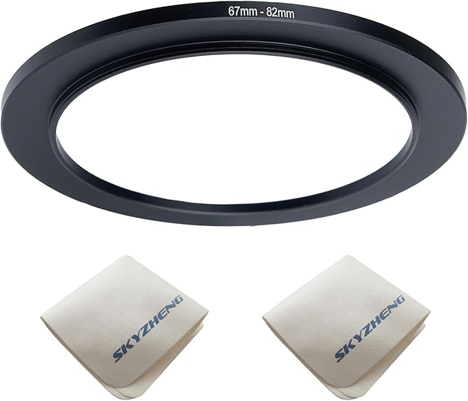 67mm Lens to 82mm Camera Lens Adapter 67mm to 82mm Step Up Ring Adapter Ring for All Brands of UV ND CPL, with Premium Lens Wiping Cloth 2 Pack (67mm-82mm)