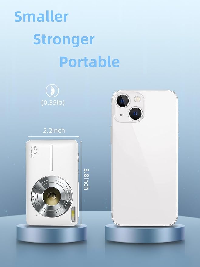 Camkory Digital Camera for Kids，Teens and Starters, FHD 1080P Point and Shoot Camera with 32GB Card 16X Zoom Anti Shake, Gift for Boys Girls Kids, White