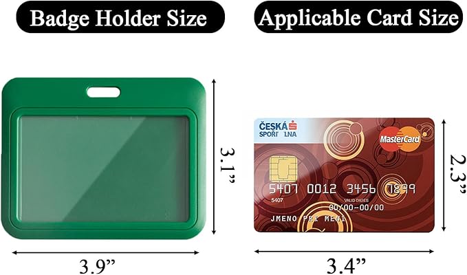 Larpur Sliding Badge Holders Horizontal Card Cases, Pack of 2 Green Work ID Badge Case Protectors for School, Office