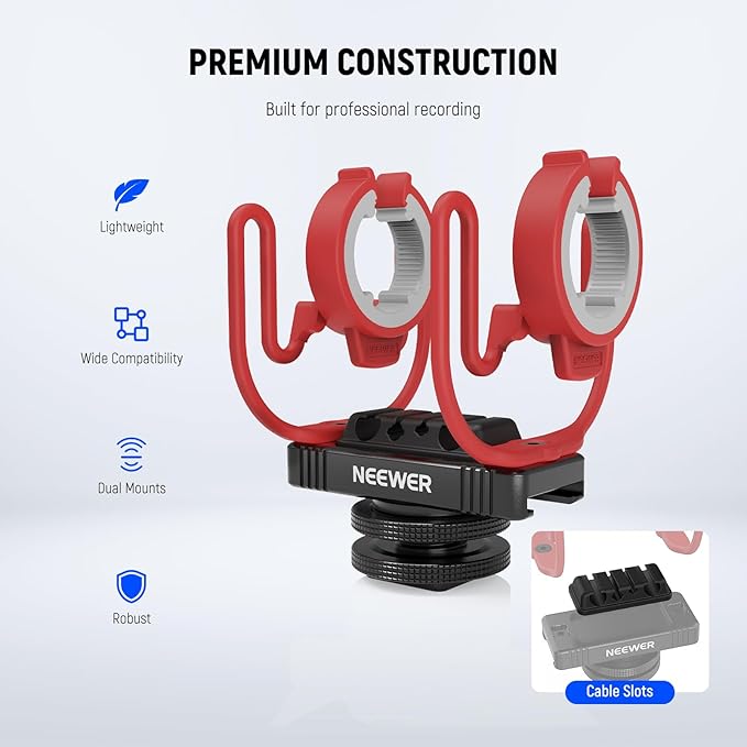NEEWER Microphone Shock Mount with Cold Shoe, 1/4" Thread for Camera Cages, Boom Arm Pole Stands, Tripods, Mic Holder Compatible with VM15 Rode NTG Series Sennheiser MKE600 Audio Technica AT875R, MH1