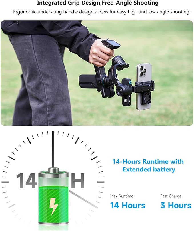 FeiyuTech Scorp Mini 3 Gimbal Stabilizer for Smartphone, 3-Axis Phone Gimbal Built-in AI Tracking Module, with Cooling Fan and Integrated Grip Design, Touch Screen, 2KG Payload for iPhone and Android