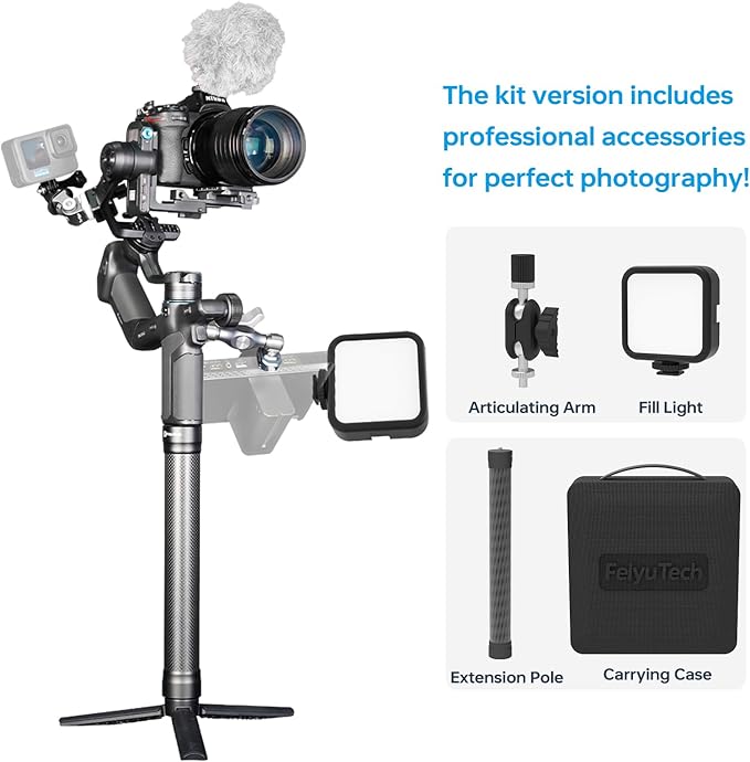 FeiyuTech SCORP Mini 3 Pro Combo | Full Accessory Kit – All-in-One 3-Axis Camera Gimbal, Built-in AI Tracking, Detachable Remote Handle, Vertical Shooting Compatible