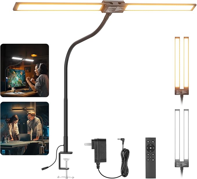 NEEWER Entry Level Version 32" LED Light with Clamp for Desk Home Office Dorm Designer Drafting, 20W Dual Computer Monitor Architect Lamp Bar, Flexible Overhead 2200lux/Remote/5 Modes CRI80+, N21