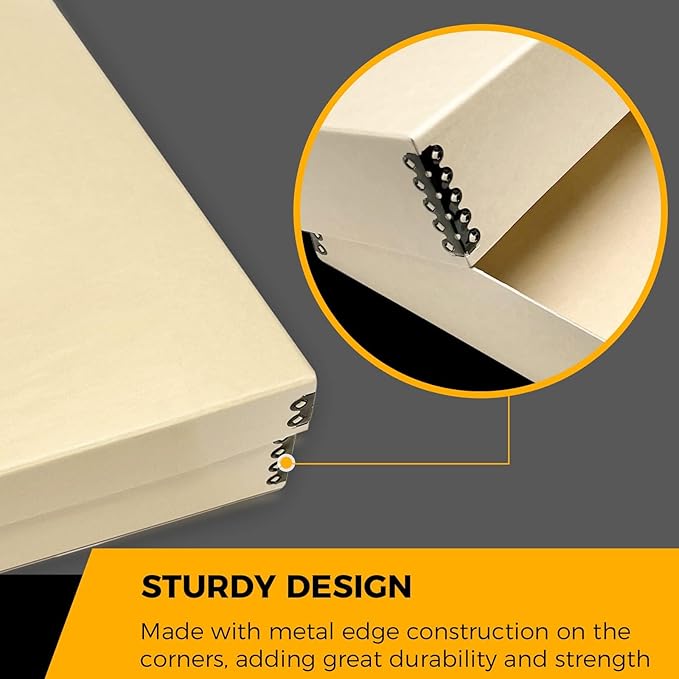 Golden State Art, Archival Storage Box, Acid-Free Drop Front Museum Box with Metal Edge for Storing Artwork Photos Documents Prints Arts and Crafts (11x17x3 Inches) Pack of 2