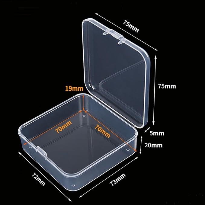Goodma 100 Pieces Square Empty Mini Clear Plastic Organizer Storage Box Containers with Hinged Lids for Small Items and Other Craft Projects (2.95 x 2.95 x 0.98 inch)
