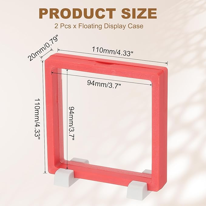 PATIKIL 2Pcs Floating Display Case, 4.3 Inch Jewelry Display Case Stand Challenge Coin Holder Frames Transparent Small Storage Box 3D for Necklace Bracelets Pendants, Red/White