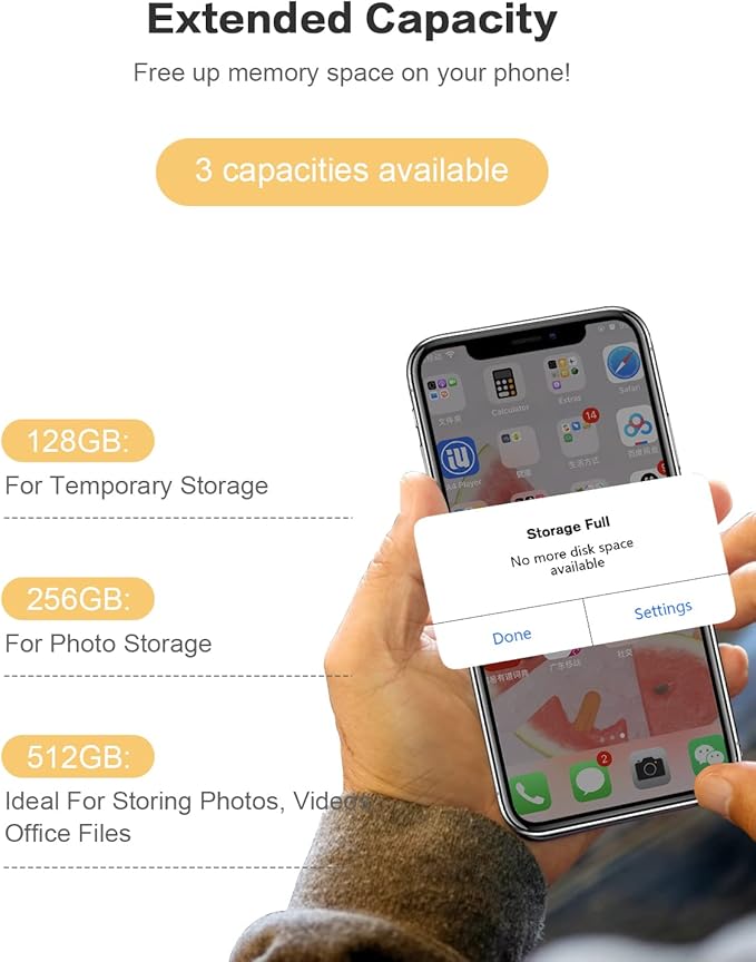 512GB Photo Stick for Phone, Qainerly USB Flash Drive for Phone All Models, 4-in-1 Design Transfer Storage, iPad/PC/Android