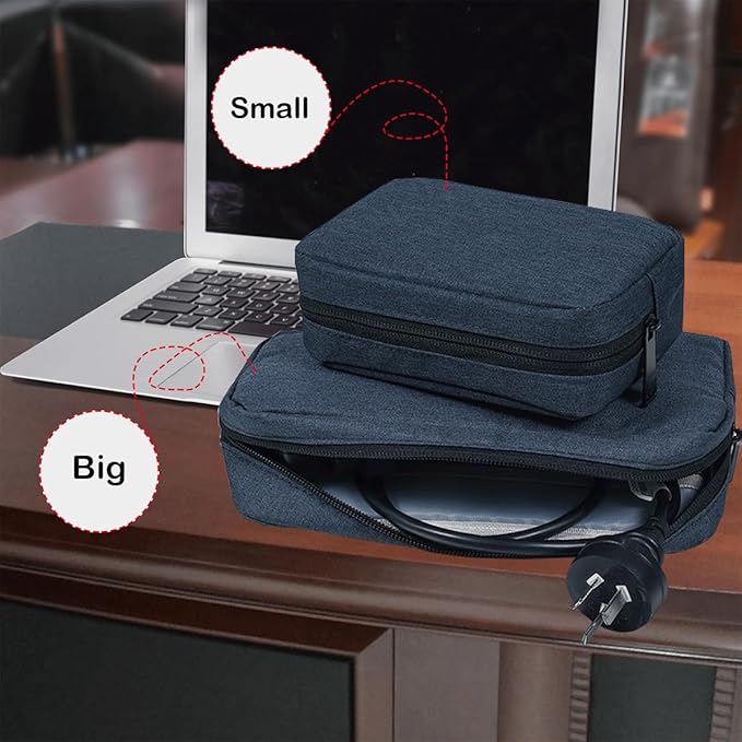 CAAORDKSO Electronic Organizer Travel Bag | Water-Resistant Cable & Cord Pouch for Charger, Power Bank, Earphones – Small Navy Blue
