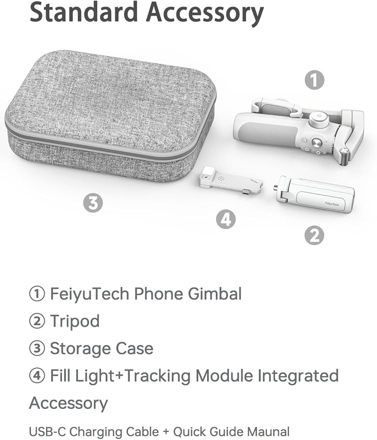FeiyuTech VB4 Kit 3-Axis Smartphone Gimbal–Built-in 8.5" Extension Rod, AI Face Tracking&Fill Light, Carrying Case for for iPhone,Samsung Galaxy, Google Pixel Series, Motorola – Payload 9.2 oz