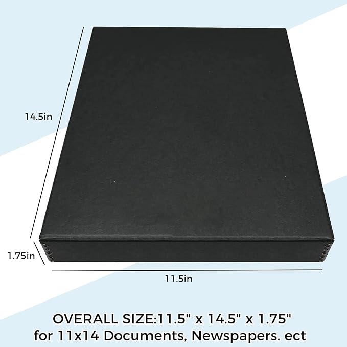 Golden State Art, Archival Folio Storage Box 11x14, Clamshell Design with Metal Edge, Preserve And Store Photos Documents Cards Prints Arts Crafts DIY, Black