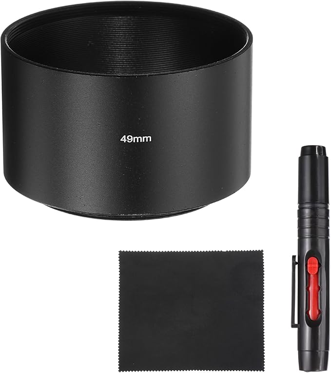 PATIKIL Lens Hood Shade, 49mm Long-Focus Mount Standard Screw-in Metal Camera Cap Shade with Cleaning Cloth and Cleaning Pen, Black