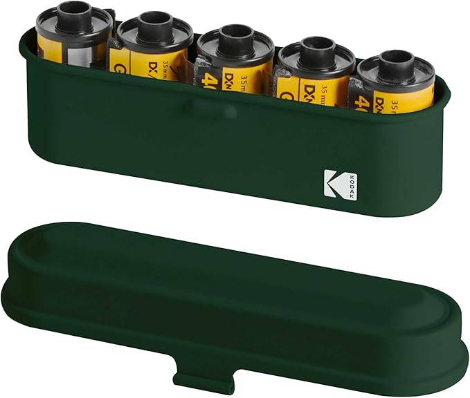 KODAK Film Case - for 5 Rolls of 35mm Films - Compact, Retro Steel Case to Sort and Safeguard Film Rolls (Olive) (Film is not Included)