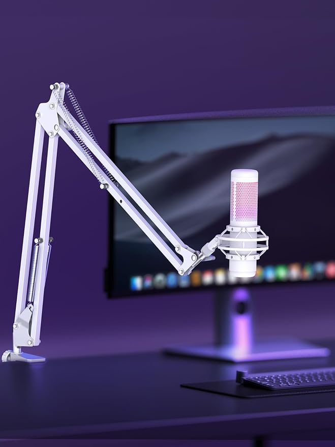 InnoGear Boom Arm Microphone Mic Stand for Blue Yeti HyperX QuadCast SoloCast Snowball Fifine Shure SM7B and Other Mic, White