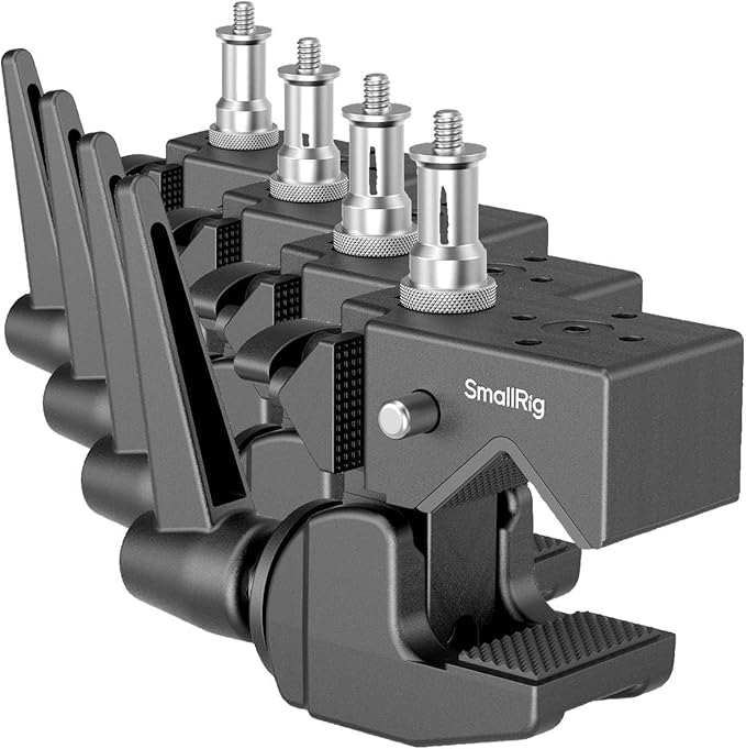 SMALLRIG Super Clamp Kit, Heavy Duty Max Load 33lb /15kg, with a 1/4"-20 & a 3/8"-16 Top Screw on a 5/8" Stud, for Photography Studio Video Camera Lighting, for Round Pipe and Flat Surface (Pack of 4)