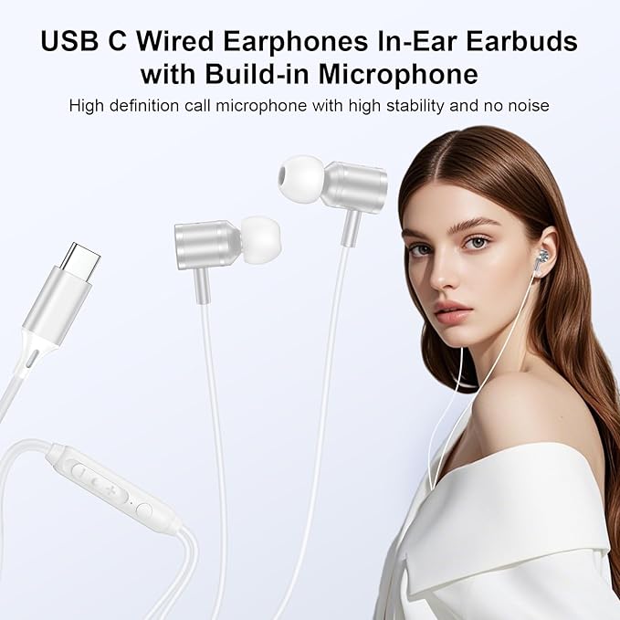 Wired Earbuds USB C Headphones for iPhone 17 Pro 17 Air 17 Pro Max 16e 16 Plus 16 Pro Max 16 Pro 15,Wired in-Ear Earphones USBC iPhone 17 Ear Buds with in-Line Microphone Call Control for Samsung S25