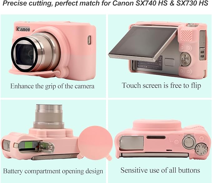 Pocoukate Case for Canon PowerShot SX740 HS Camera with Screen Protector, Soft Silicone Protective Cover Skin with Removable Lens Cover for SX740/SX730 HS Accessories Rubber - Sweet Smoked Pink