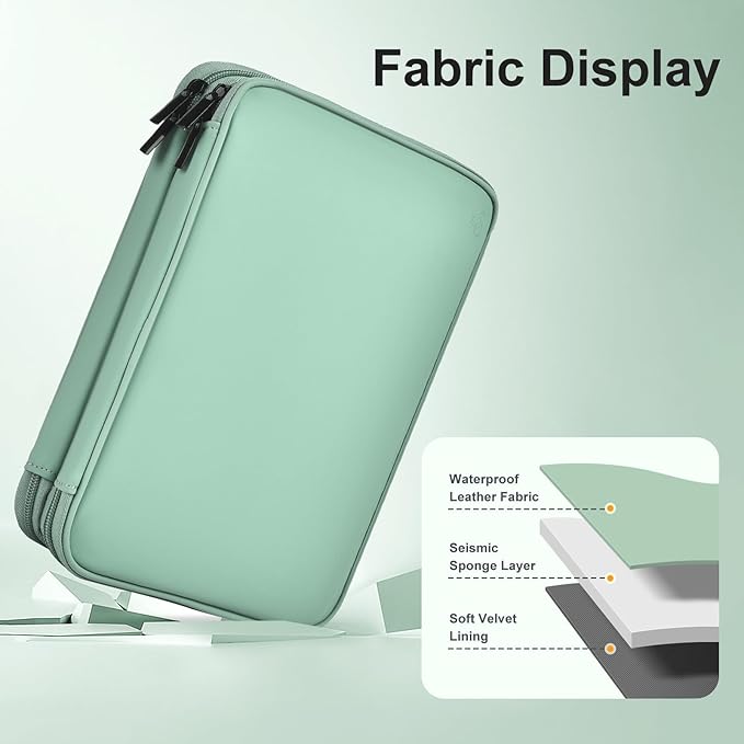 Leather Cord Organizer Travel Waterproof Travel Cable Organizer Bag Portable Tech Organizer Travel Case for Charger Electronic Accessories (Light Green, Single Layer-Large)