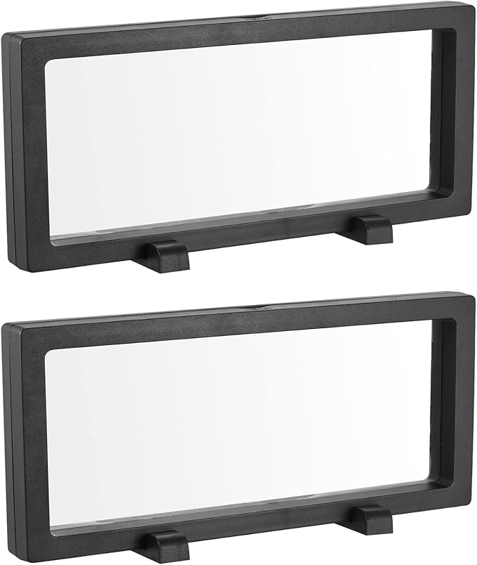 MECCANIXITY Floating Frame Display Holder Stand 3D Jewelry Display Box with Base 11.81 x 4.33 x 0.79 inch Black Pack of 2