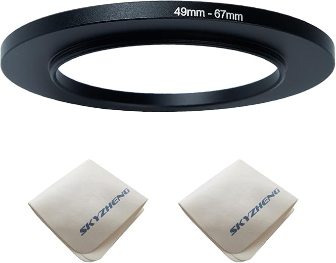 49mm Lens to 67mm Camera Lens Adapter 49mm to 67mm Step Up Ring Adapter Ring for All Brands of UV ND CPL, with Premium Lens Wiping Cloth 2 Pack(49mm-67mm)