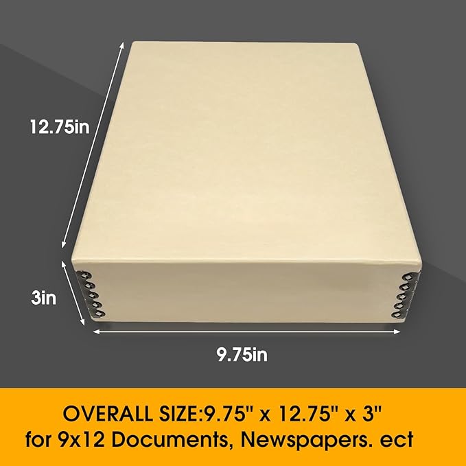 Golden State Art, Archival Storage Box, Acid-Free Drop Front Museum Box with Metal Edge for Storing Artwork Photos Documents Prints Arts and Crafts (Tan-9x12x3 Inches) Pack of 2