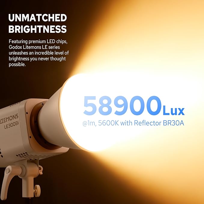 Godox Litemons LE300Bi 300W Bicolor LED Video Light, 58900Lux@1M Studio Light with APP Control, 11 FX Effects, 2800K-6500K 0-100% Brightness Bowens Mount LED(White)